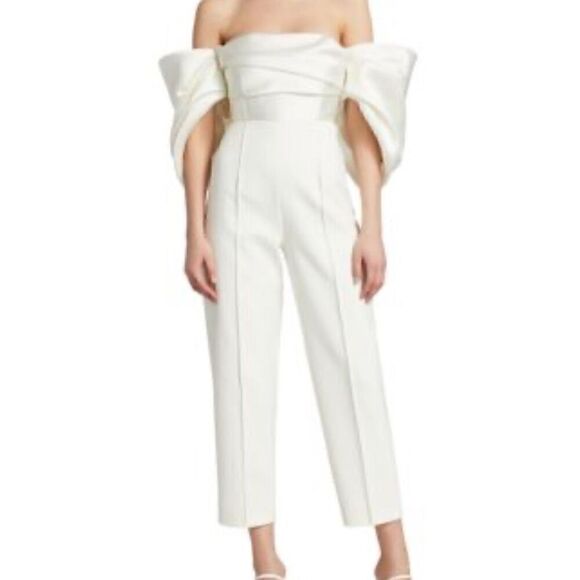 Solace London Womens Polyester Kasey Off The Shoulder Jumpsuit Cream Size 4 - Picture 3 of 16